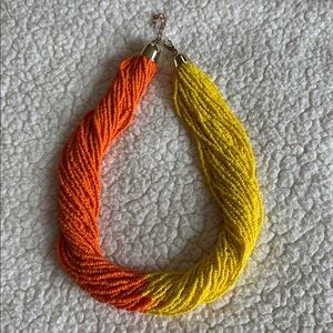 Handmade Orange and Yellow Seed Bead Twisted Necklace